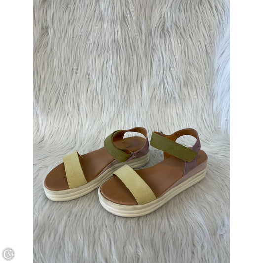 Sandals Heels Wedge By Sorel In Green & Yellow, Size: 7.5