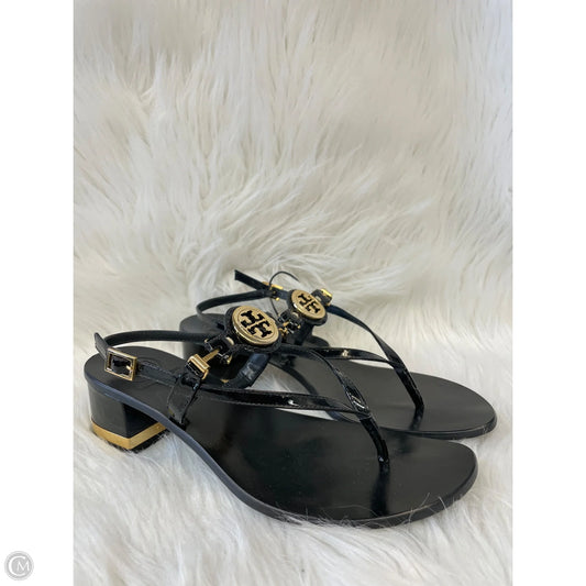 Sandals Designer By Tory Burch In Black & Gold, Size: 7