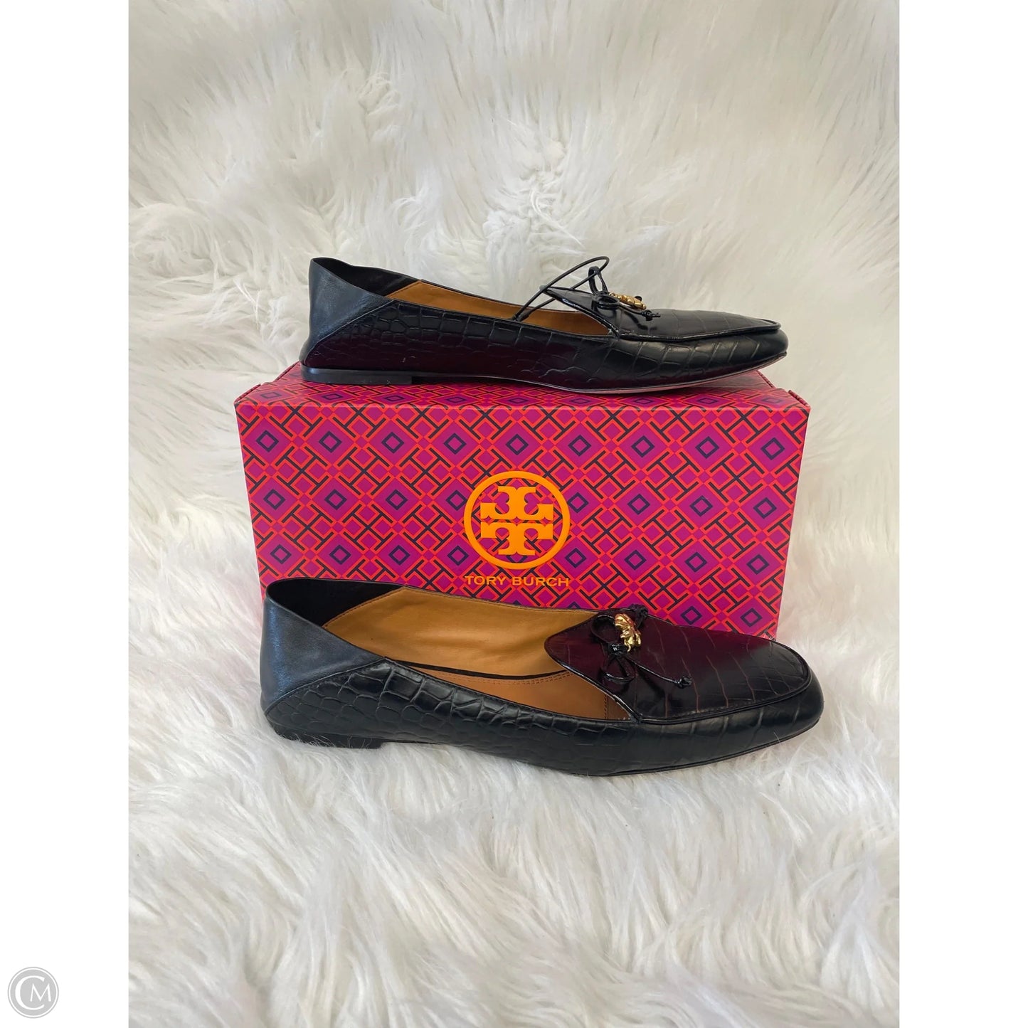 Shoes Designer By Tory Burch In Black & Gold, Size: 10.5