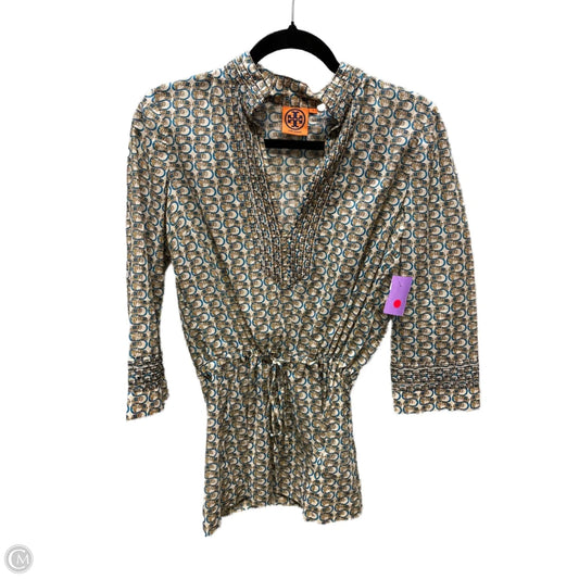 Top 3/4 Sleeve Designer By Tory Burch In Blue & Cream, Size: S