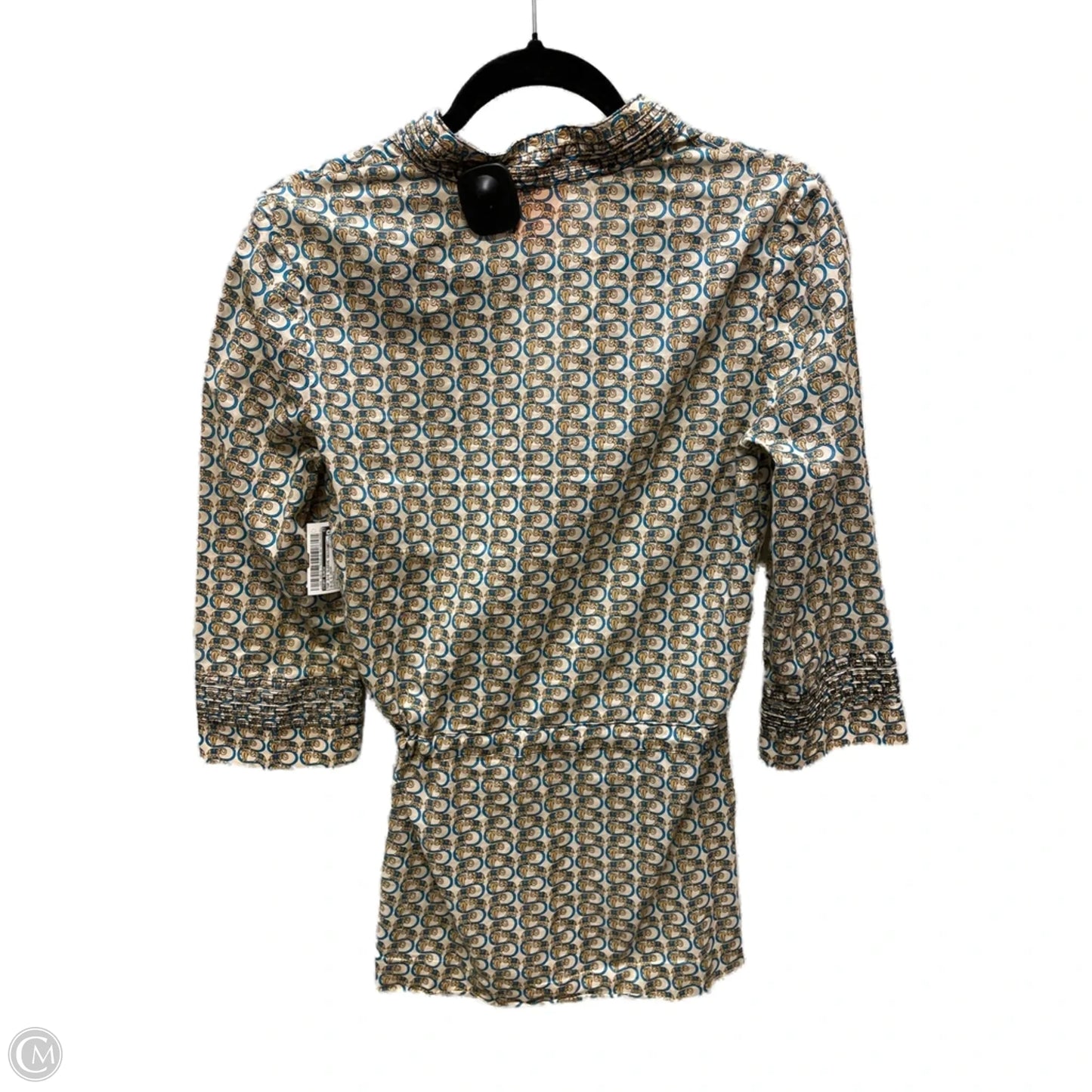 Top 3/4 Sleeve Designer By Tory Burch In Blue & Cream, Size: S