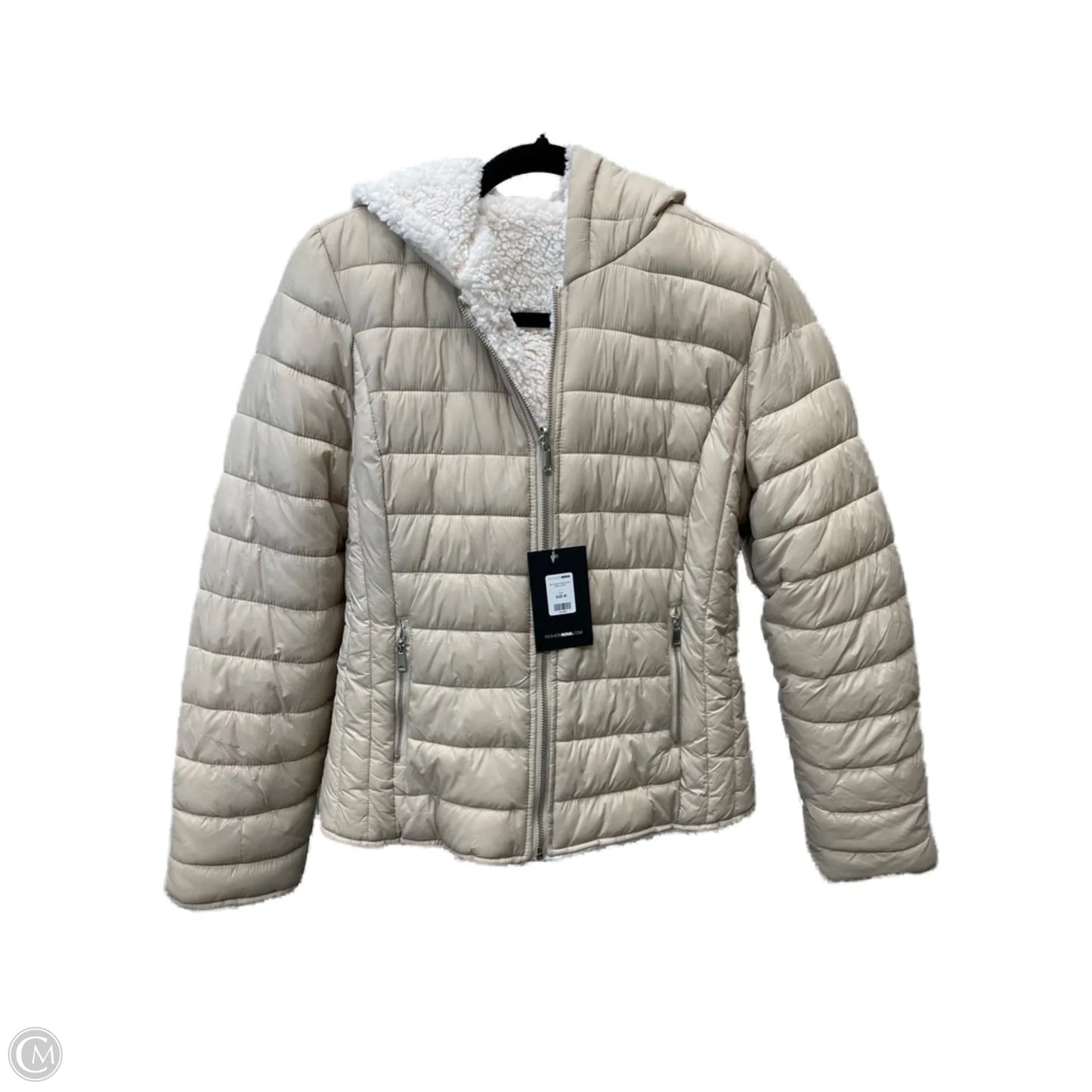 Coat Faux Fur & Sherpa By Fashion Nova In Tan & White, Size: M
