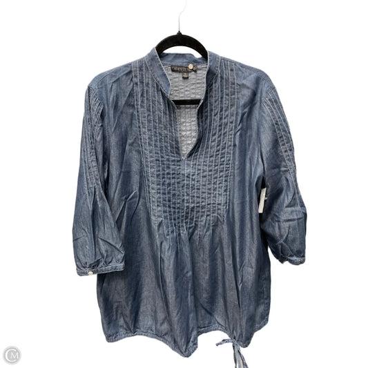 Top 3/4 Sleeve Designer By Lafayette 148 In Blue Denim, Size: L