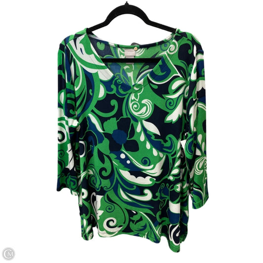 Blouse 3/4 Sleeve By Chicos In Blue & Green, Size: Xl