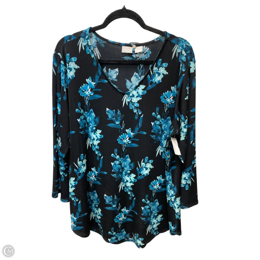 Blouse Long Sleeve By Chicos In Black & Blue, Size: Xl