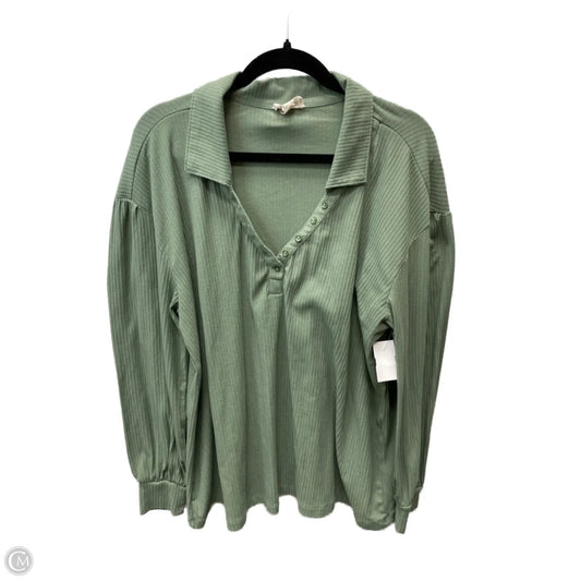Top Long Sleeve By Open Edit In Green, Size: L