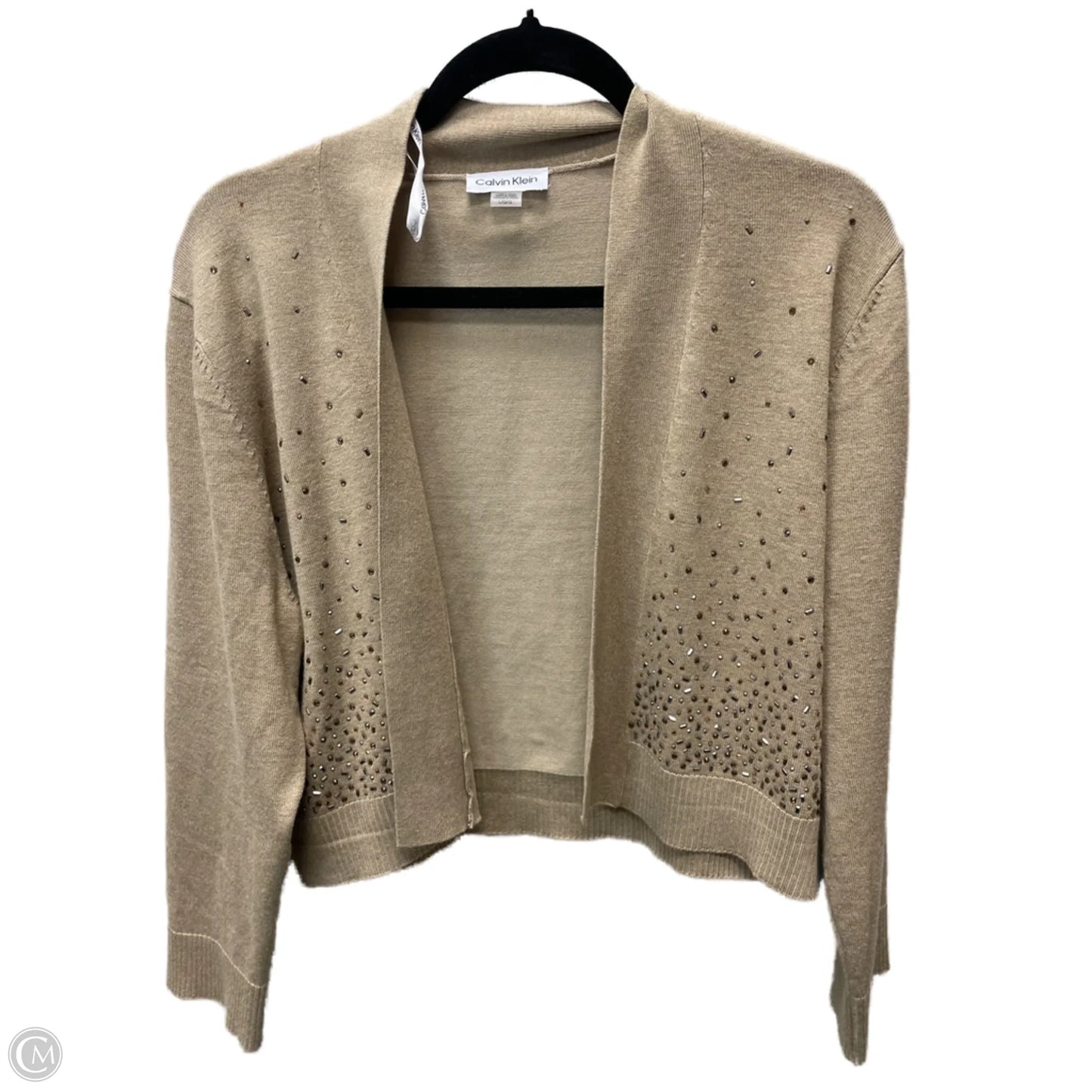 Sweater Cardigan By Calvin Klein In Tan, Size: L