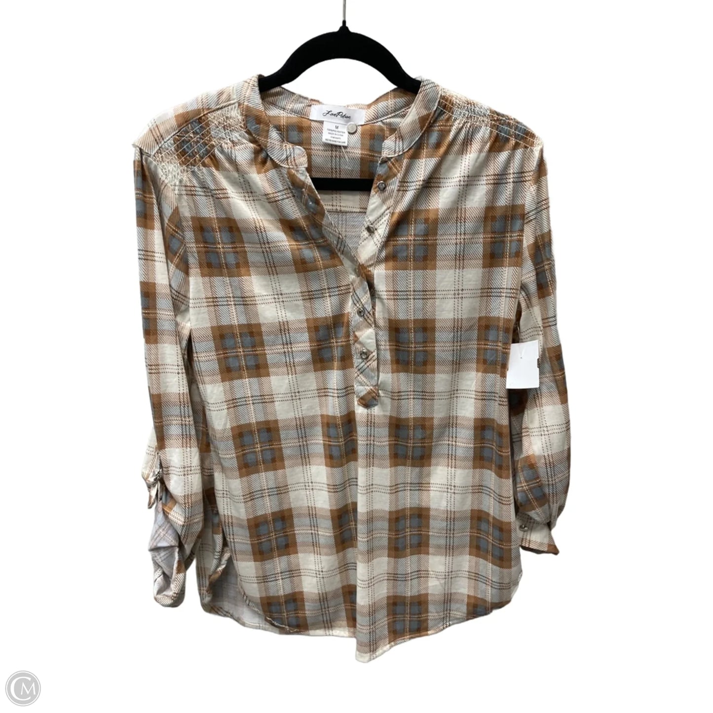 Top Long Sleeve By LOVE POTION In Plaid Pattern, Size: M
