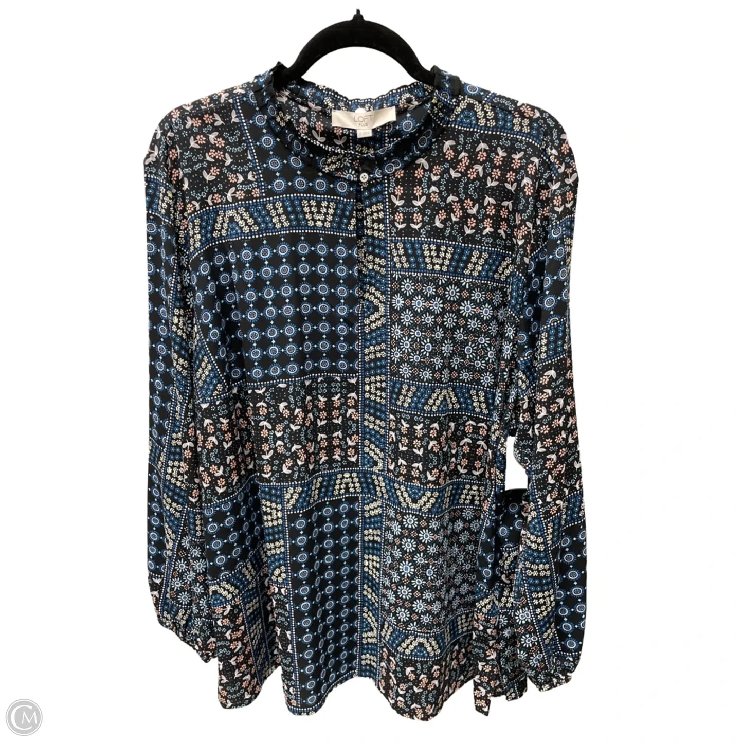 Blouse Long Sleeve By Loft In Blue & Yellow, Size: 2x