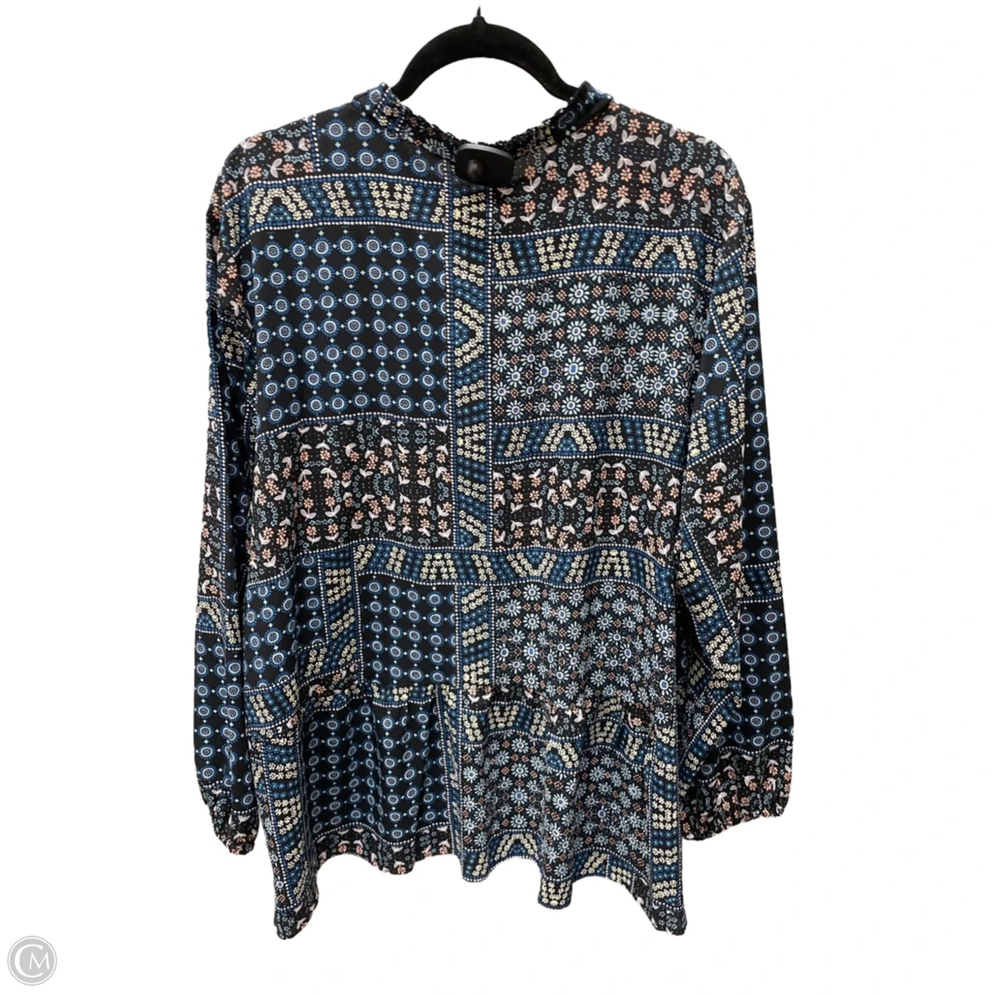 Blouse Long Sleeve By Loft In Blue & Yellow, Size: 2x