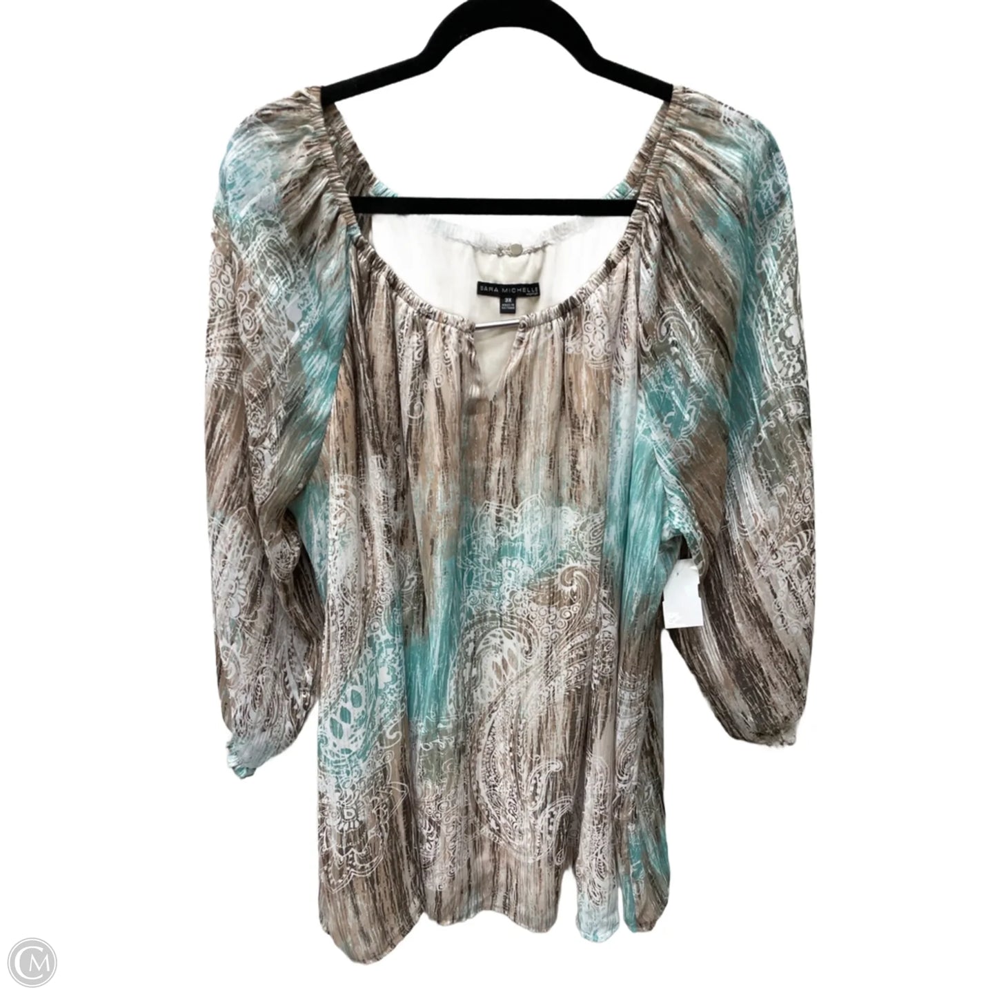 Top Long Sleeve By Clothes Mentor In Blue & Brown, Size: 3x