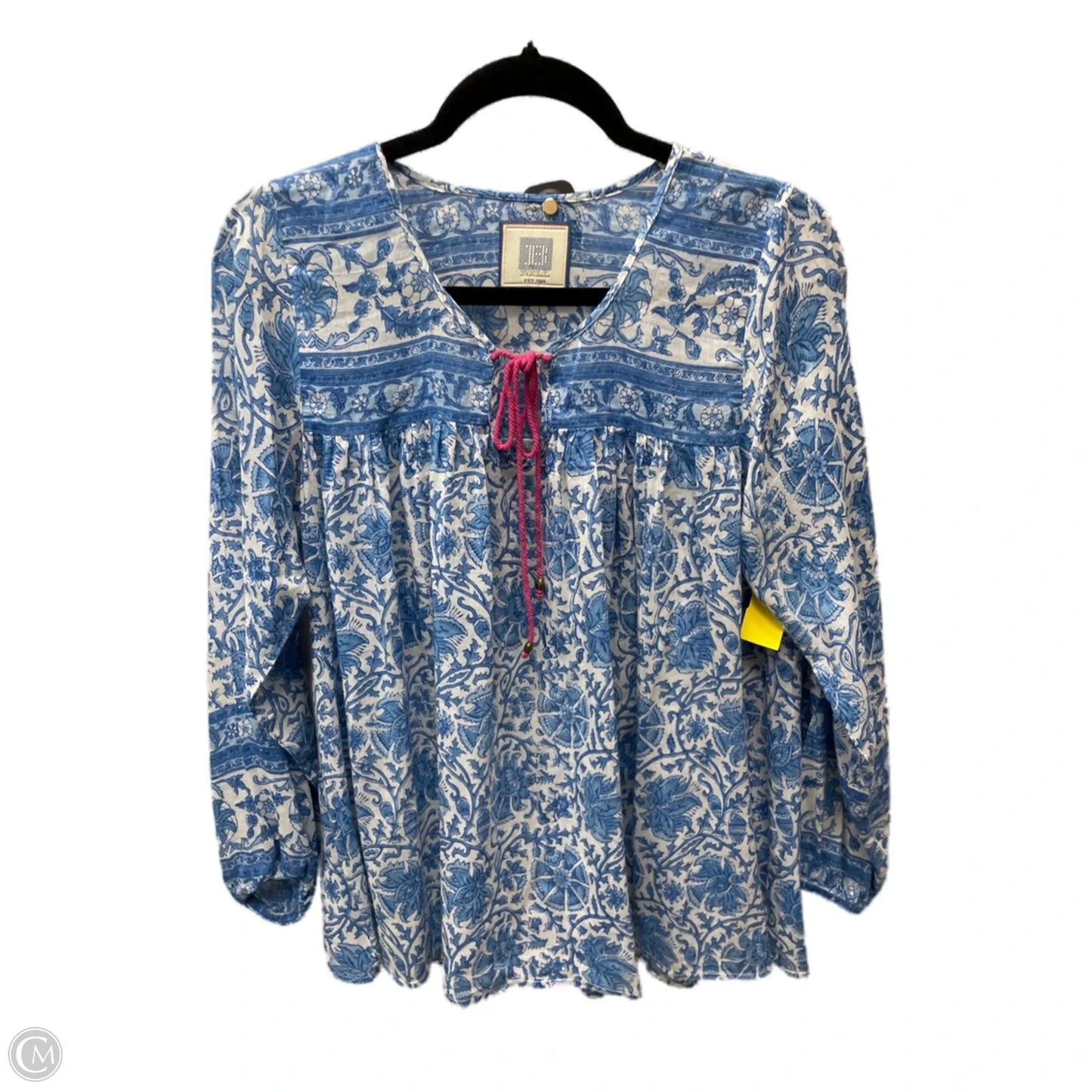 Top Long Sleeve By BELL In Blue & White, Size: M