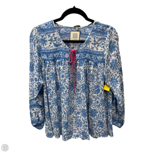 Top Long Sleeve By BELL In Blue & White, Size: M