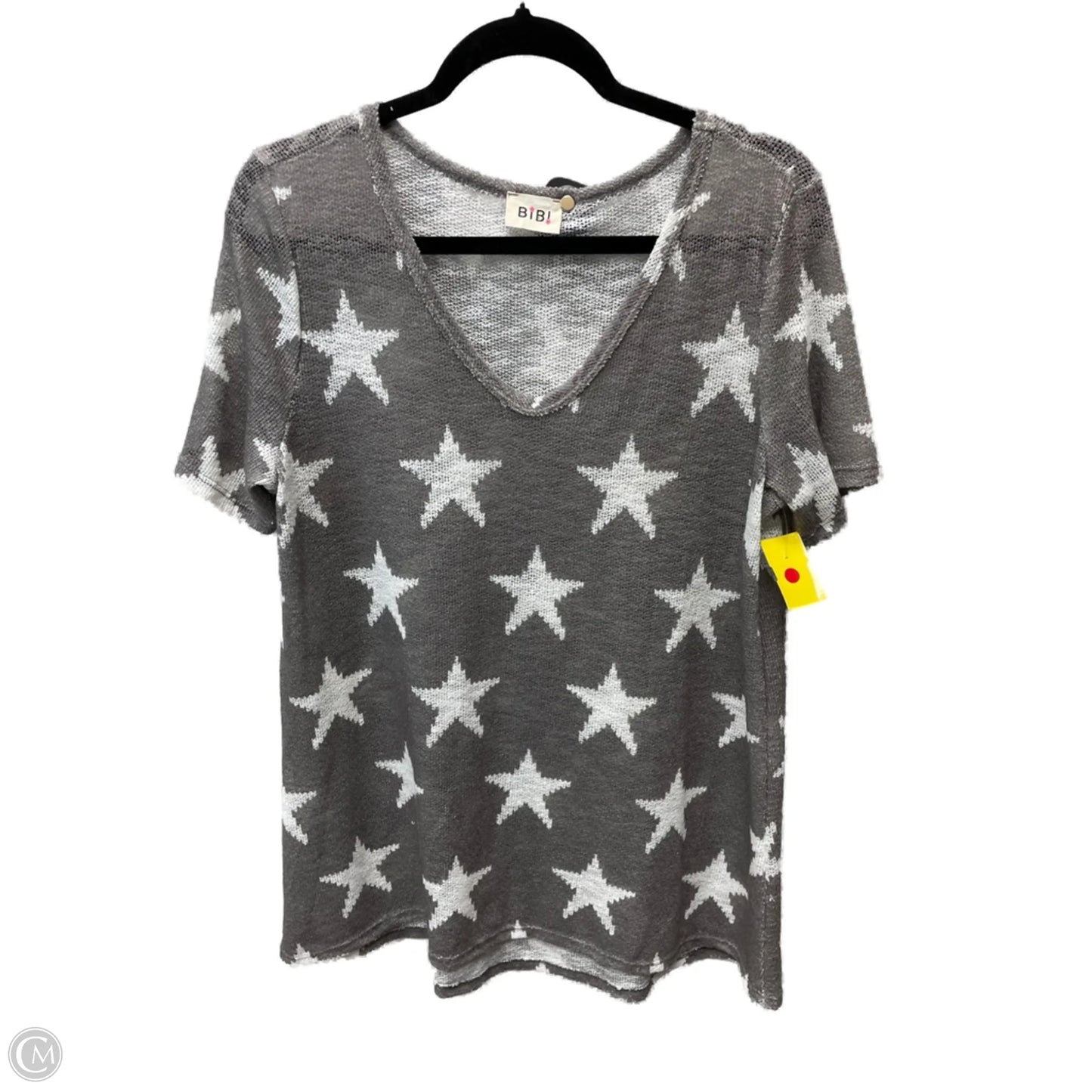Top Short Sleeve By Bibi In Grey & White, Size: M