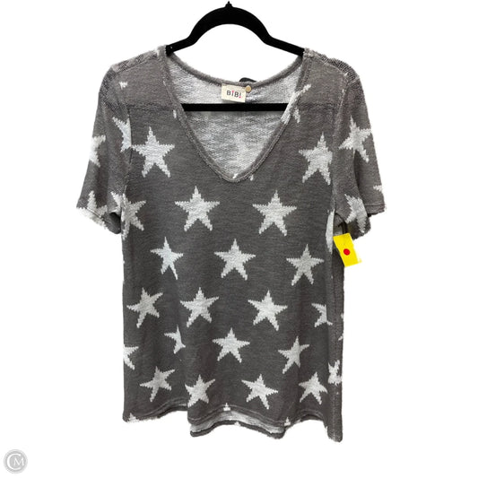 Top Short Sleeve By Bibi In Grey & White, Size: M