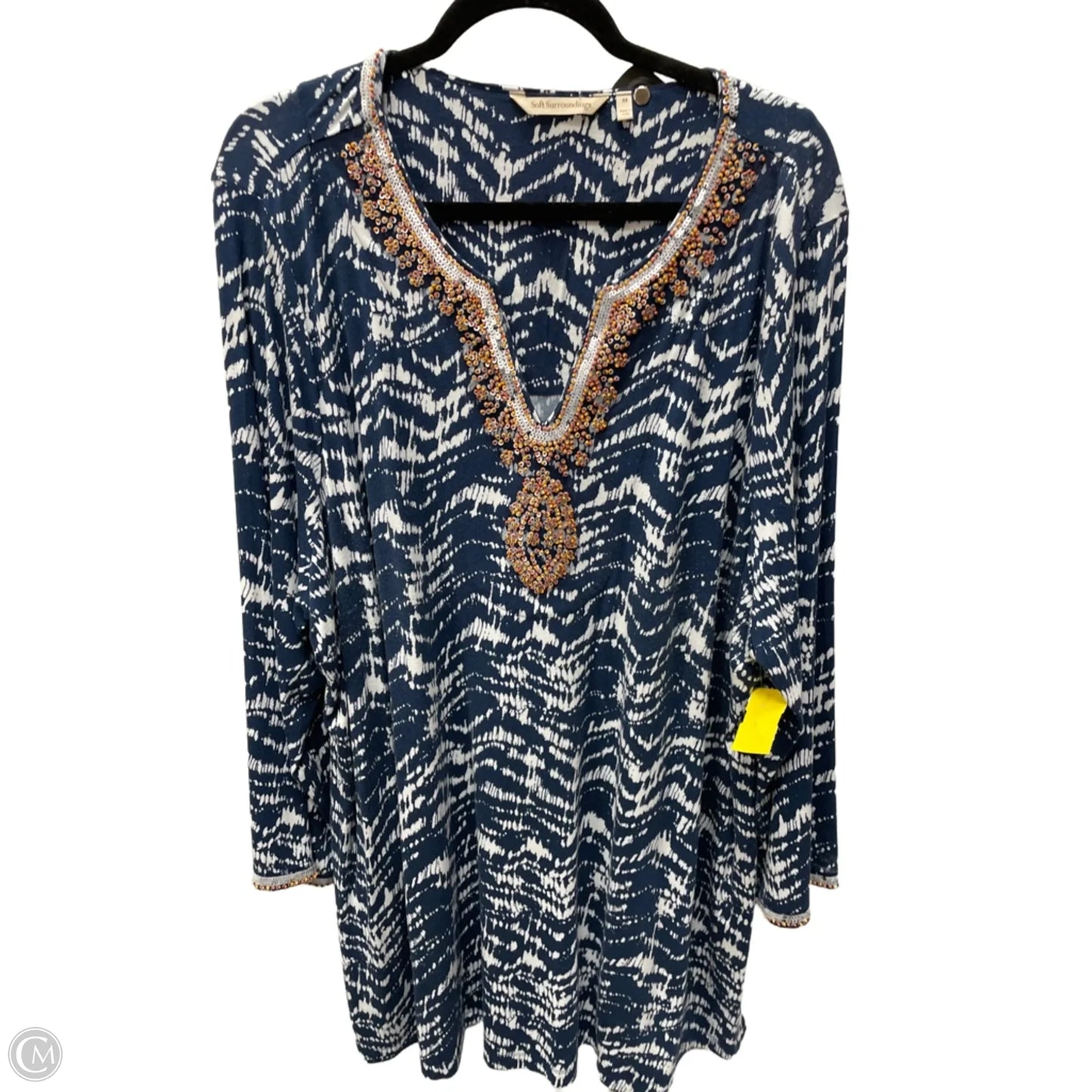 Tunic Long Sleeve By Soft Surroundings In Blue & White, Size: 3x