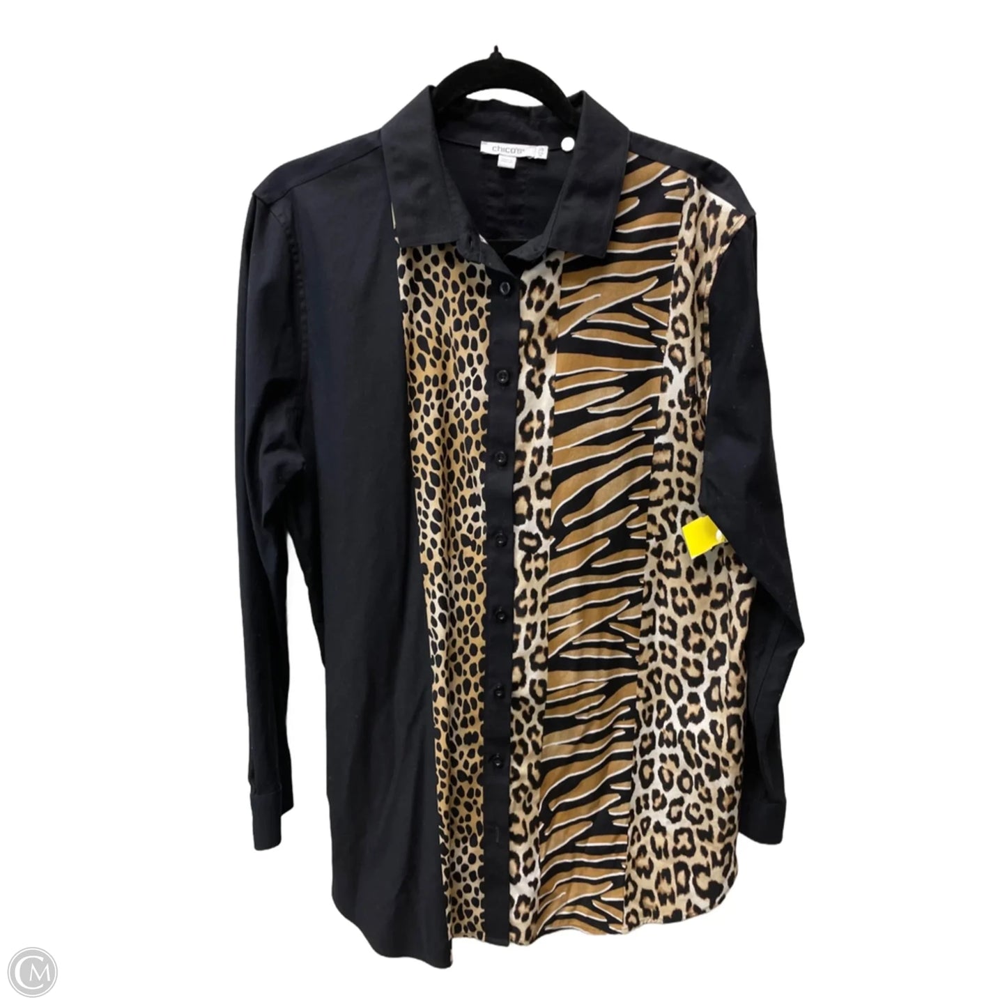 Blouse Long Sleeve By Chicos In Black & Brown, Size: L