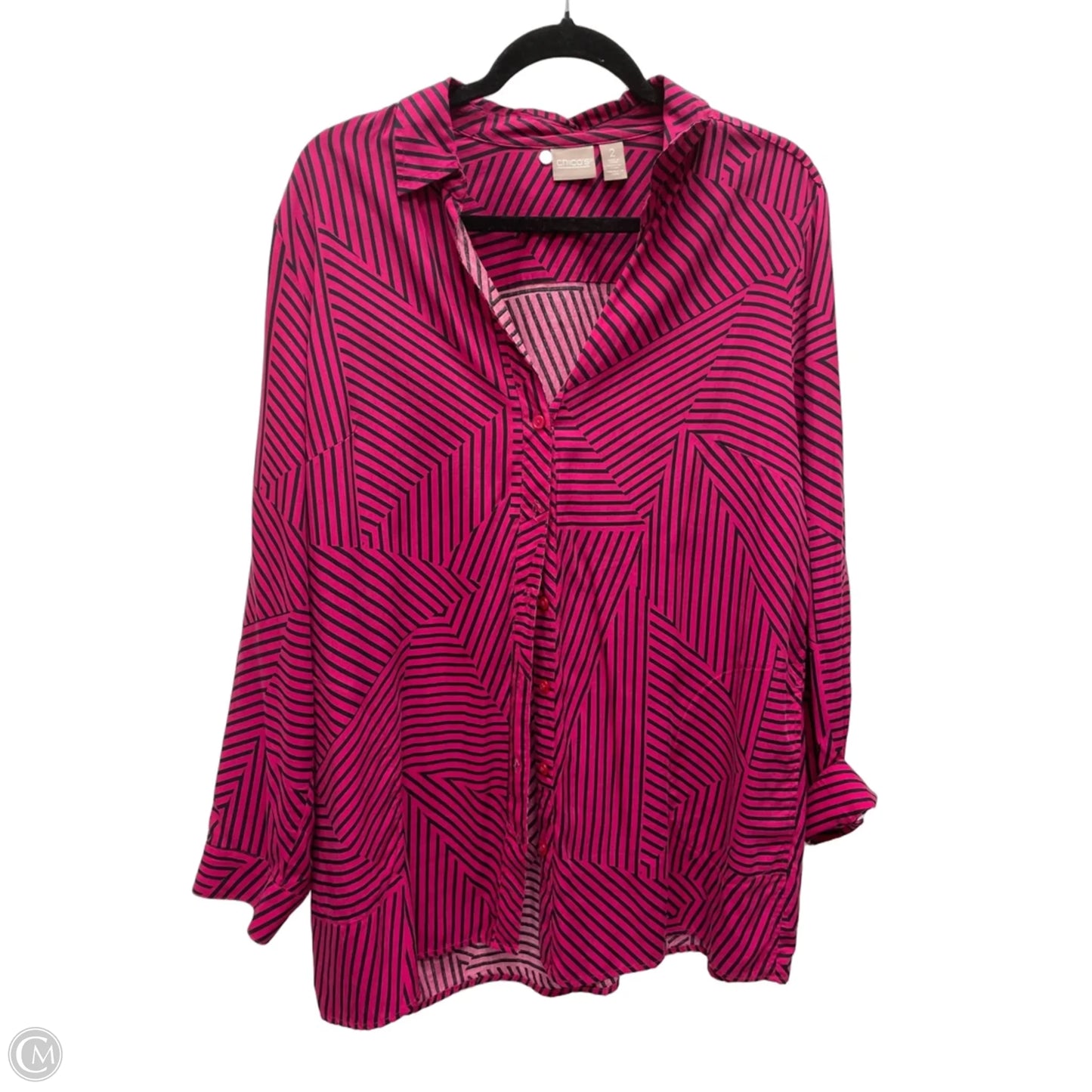 Blouse Long Sleeve By Chicos In Geometric Pattern, Size: M