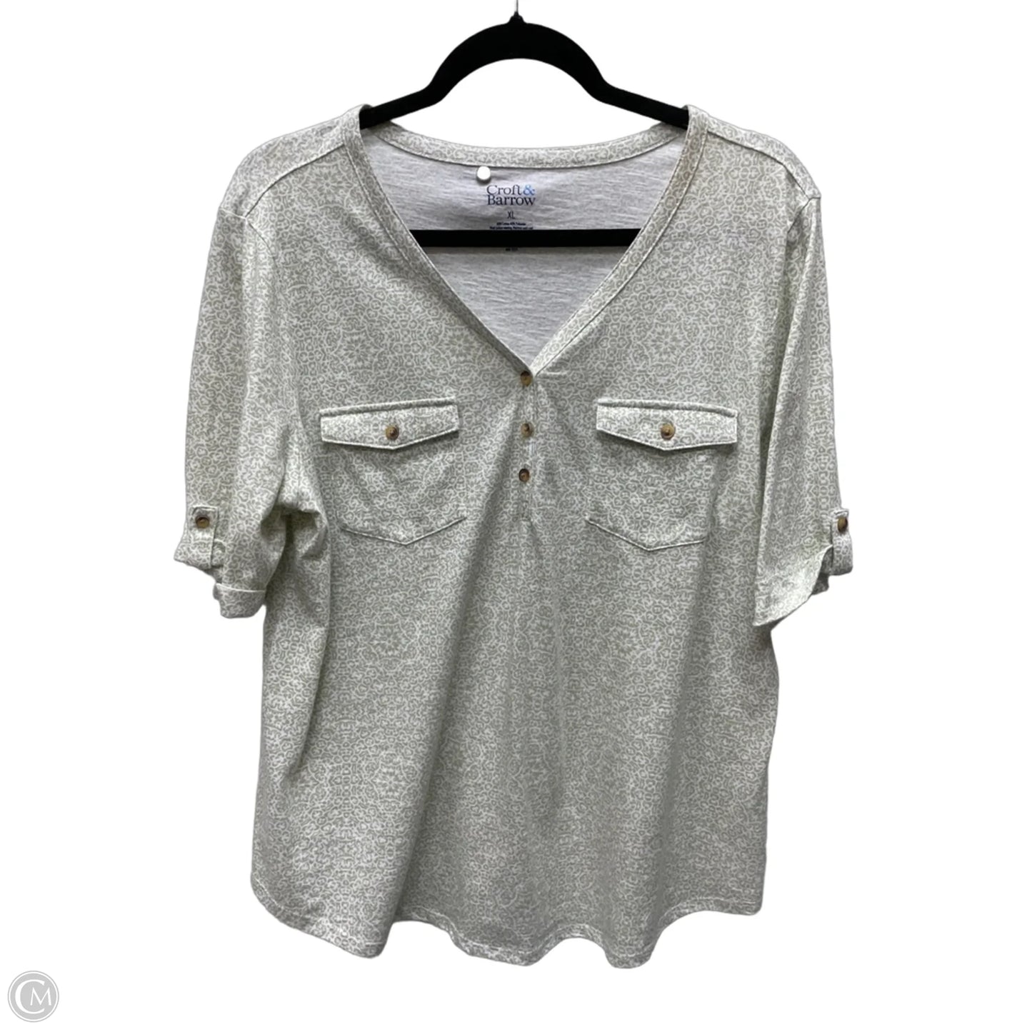 Top Short Sleeve By Croft And Barrow In Green & White, Size: Xl