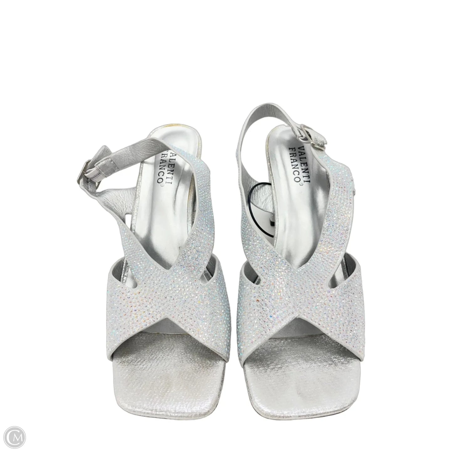 Sandals Heels Block By Clothes Mentor In Silver, Size: 7
