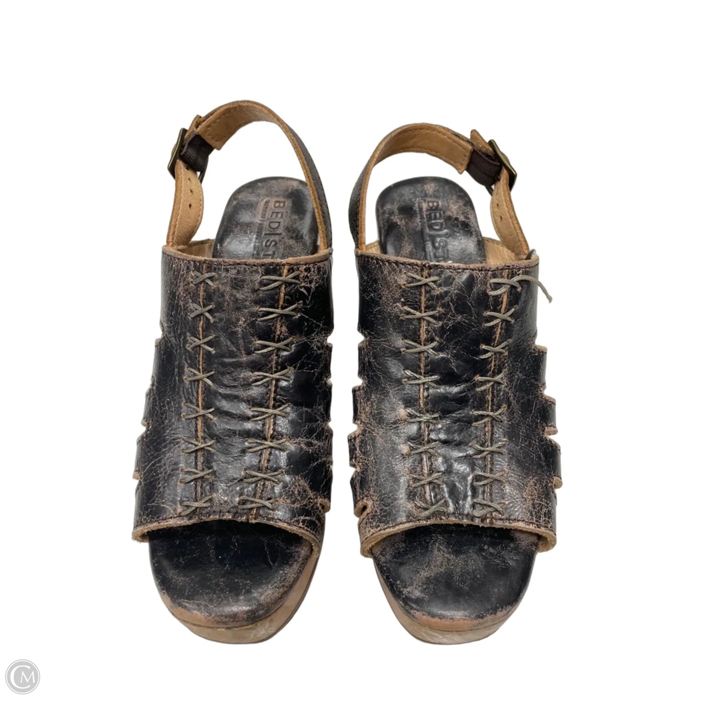 Sandals Heels Block By Bed Stu In Black & Tan, Size: 6