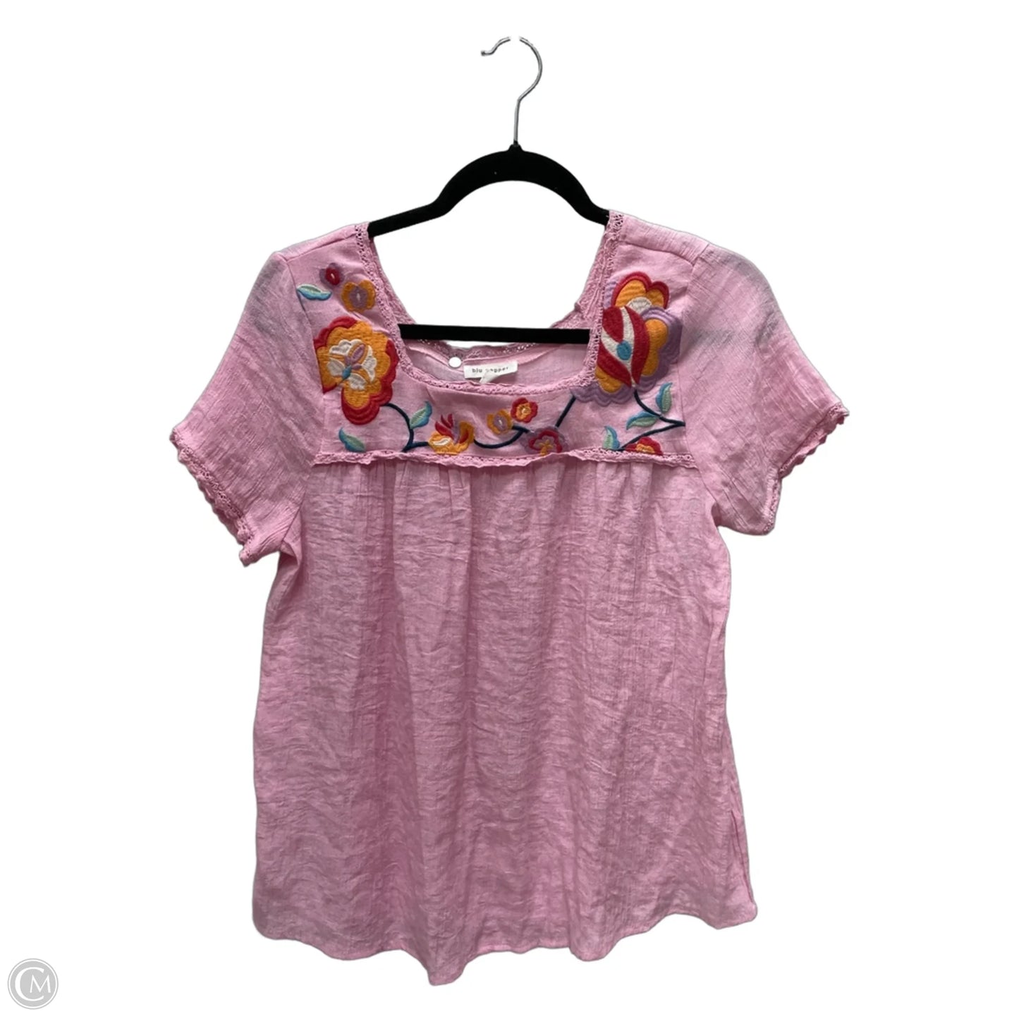 Top Short Sleeve By Blu Pepper In Pink, Size: L