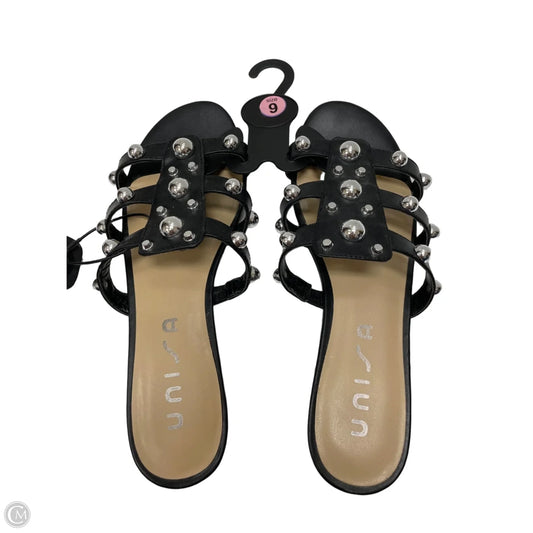 Sandals Flats By Unisa In Black & Silver, Size: 9