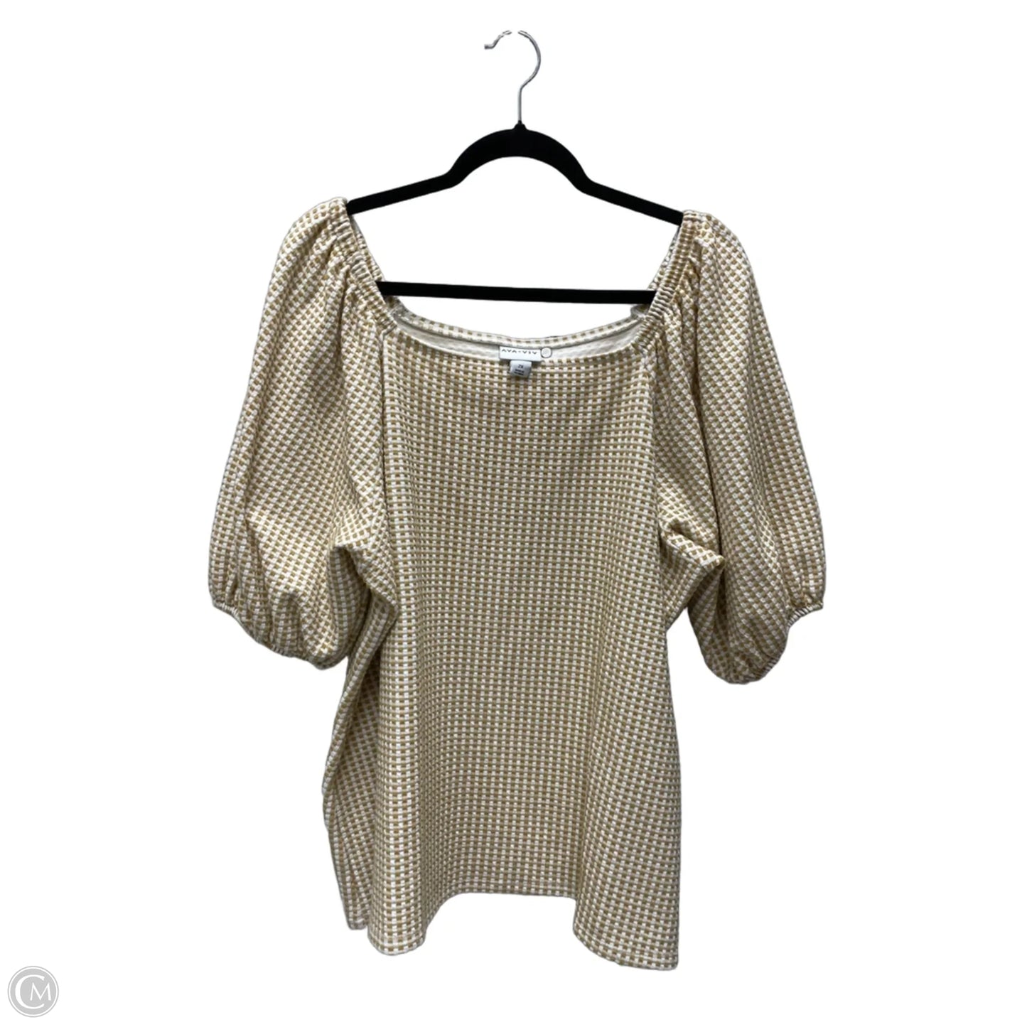 Top Short Sleeve By Ava & Viv In Cream & Yellow, Size: 2x