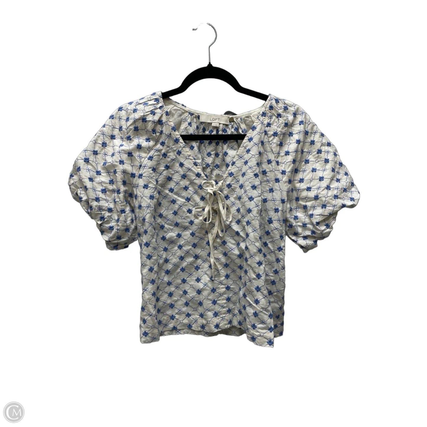 Top Short Sleeve By Loft In Blue & Tan, Size: Xs