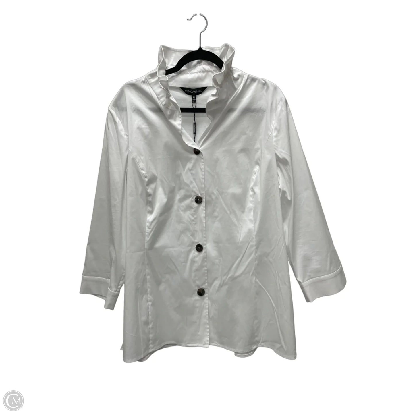 Blouse Long Sleeve By Ming Wang In White, Size: Xl
