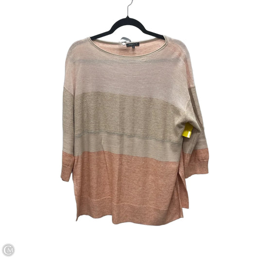 Sweater Cardigan Designer By Lafayette 148 In Orange & Tan, Size: M