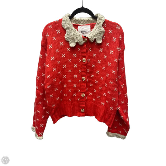 Sweater Cardigan By &merci In Red & Tan, Size: L