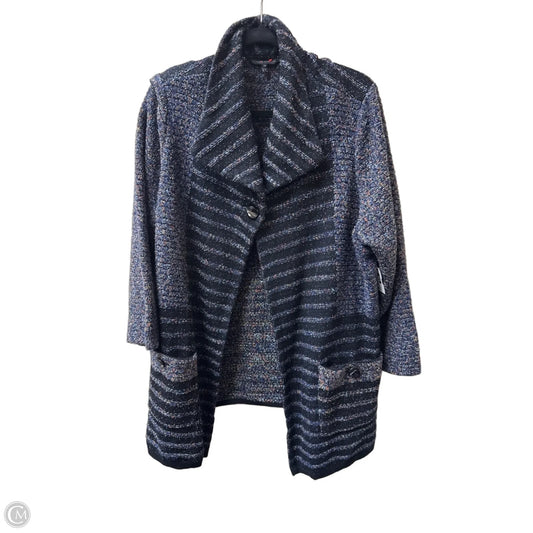 Sweater Cardigan By Ming Wang In Black & Blue, Size: 2x