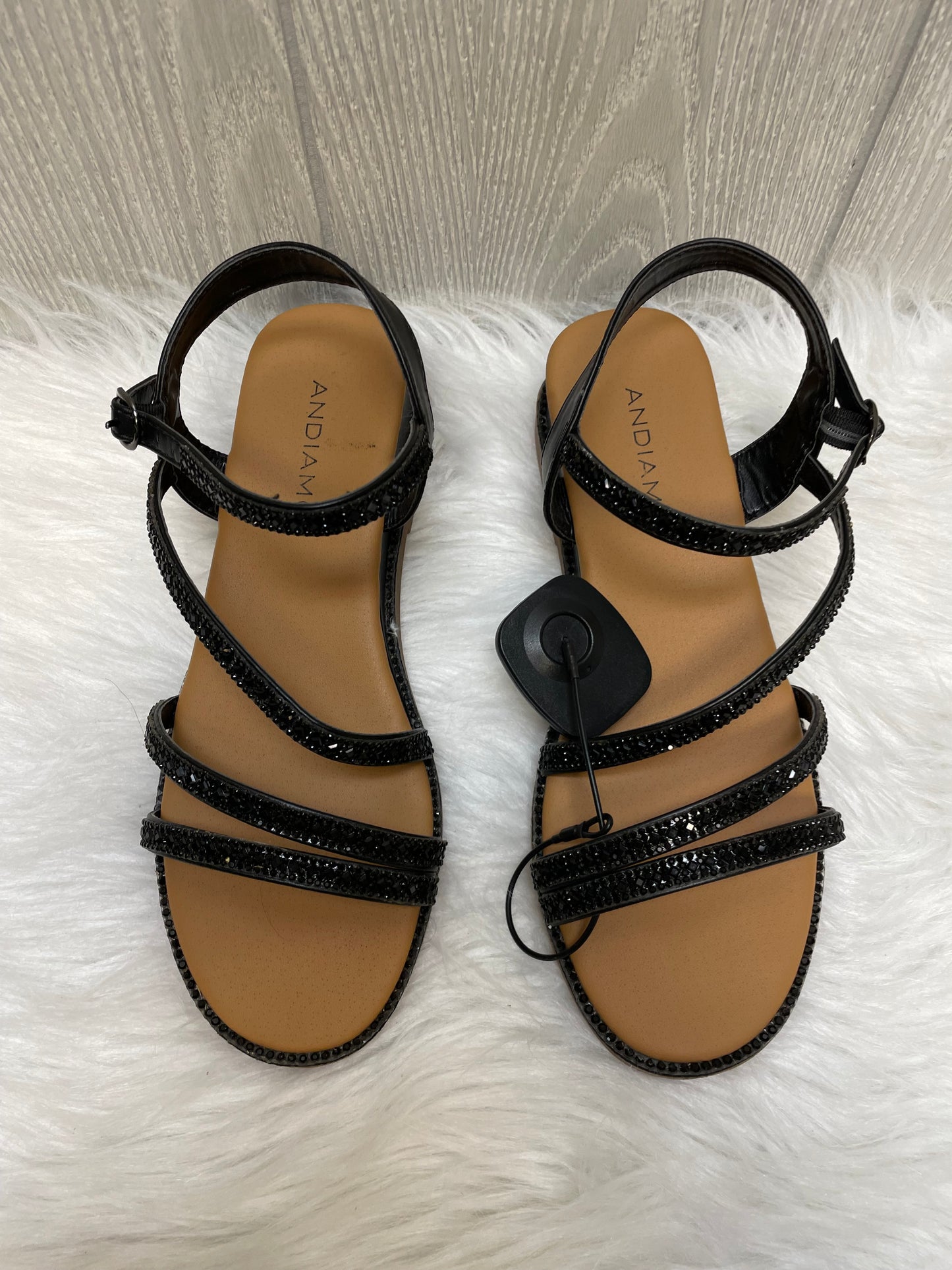 Black Sandals Heels Wedge Andiamo, Size 7