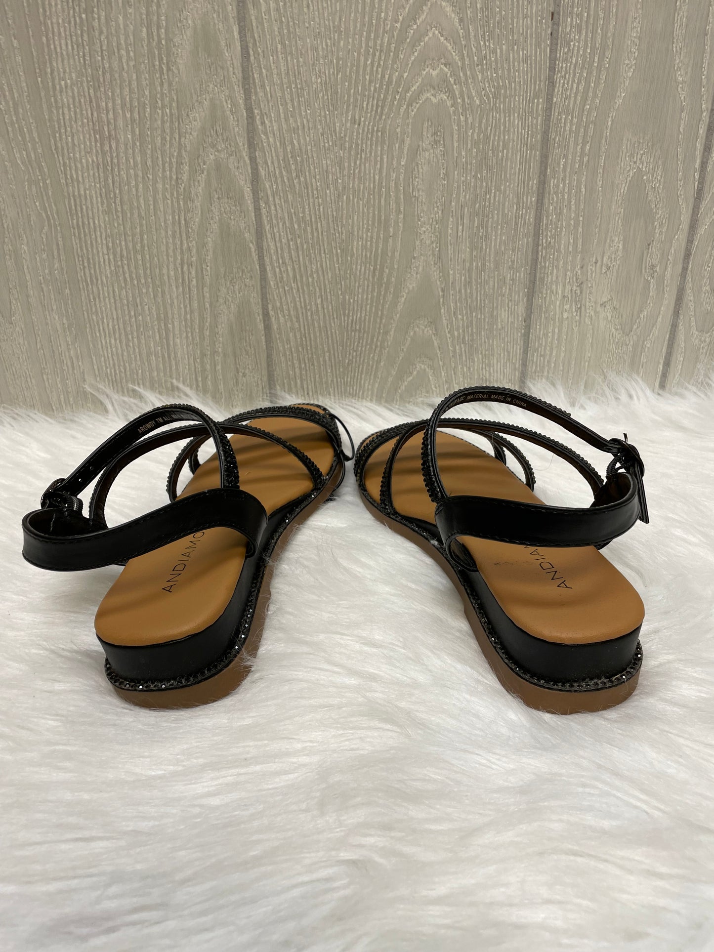 Black Sandals Heels Wedge Andiamo, Size 7