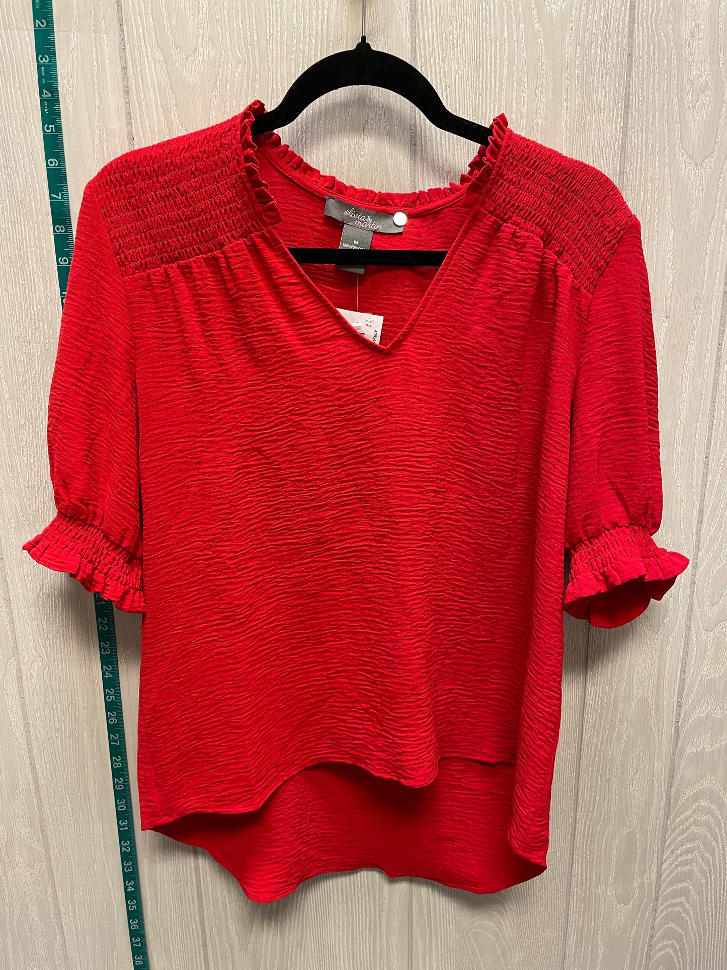 Red Blouse Short Sleeve Olivia Matthews, Size M