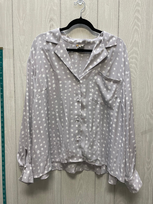 Blouse Long Sleeve By Worthington In Grey & White, Size: 2x