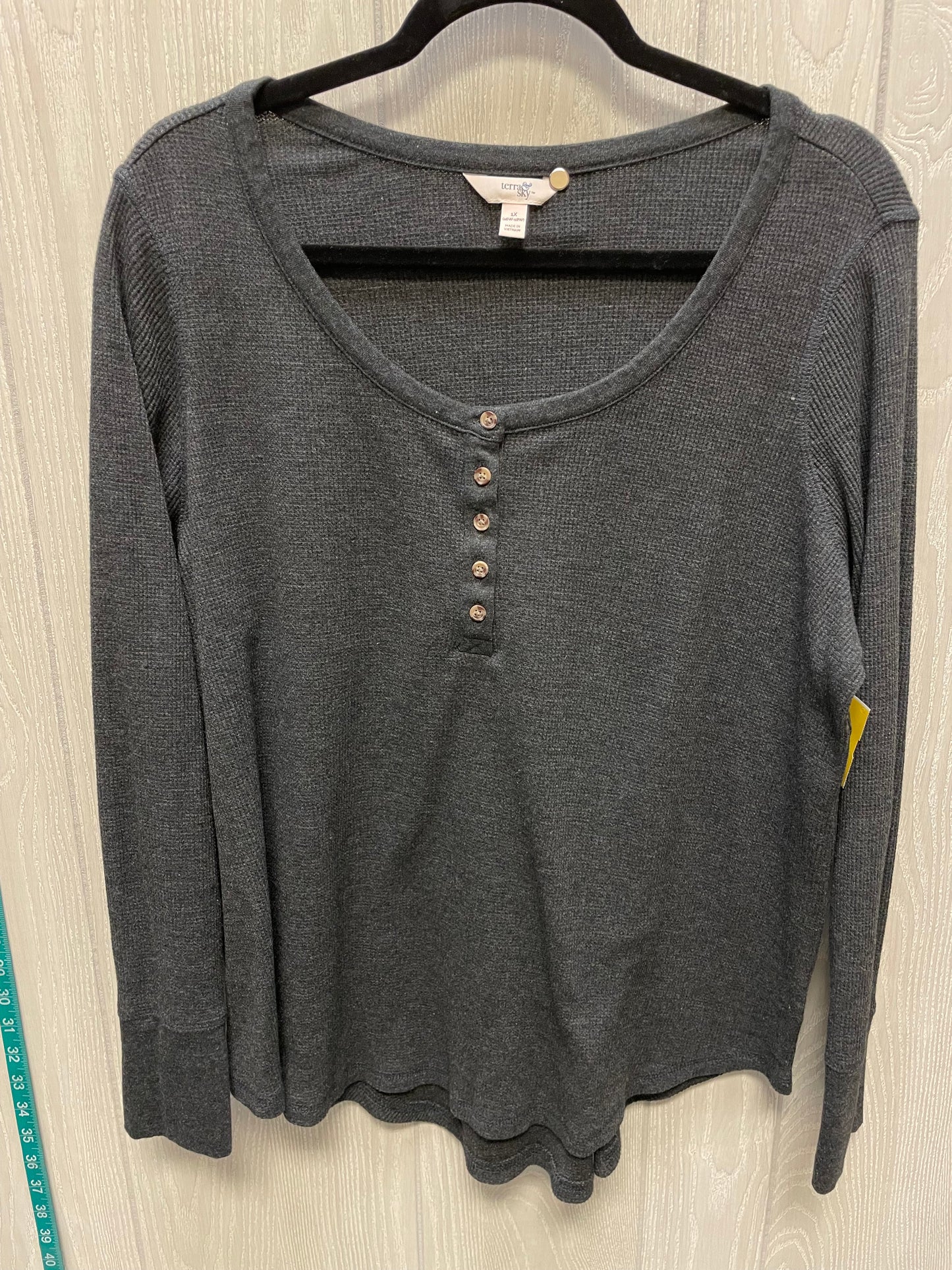 Top Long Sleeve Basic By Terra & Sky In Grey, Size: 1x