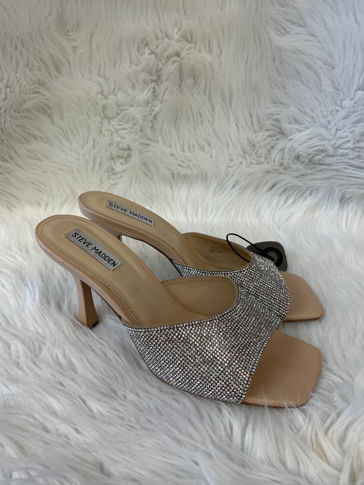 Sandals Heels Stiletto By Steve Madden In Silver & Tan, Size: 10