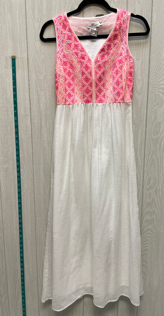 Dress Casual Midi By Vineyard Vines In Pink & White, Size: Xs