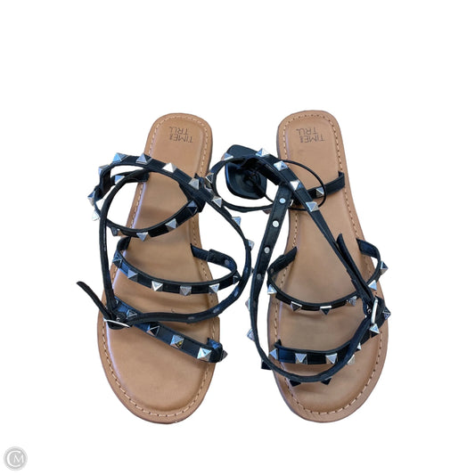 Sandals Flats By Time And Tru In Black & Silver, Size: 8