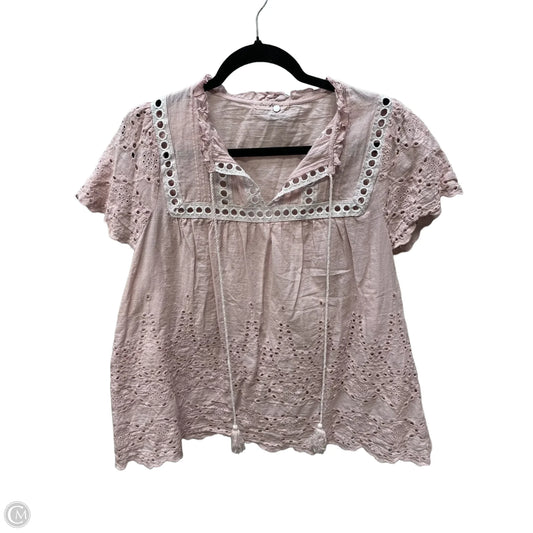 Top Short Sleeve By Ces Femme In Pink & White, Size: L