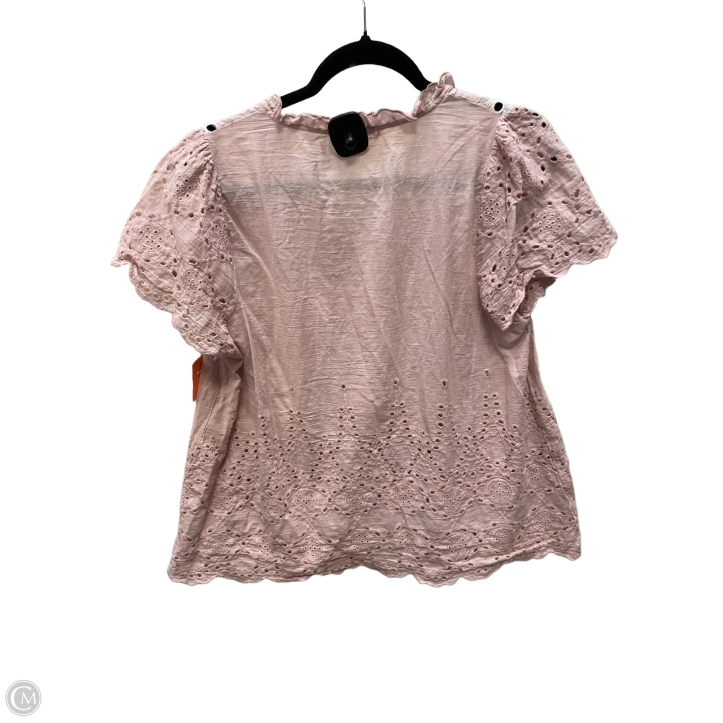 Top Short Sleeve By Ces Femme In Pink & White, Size: L