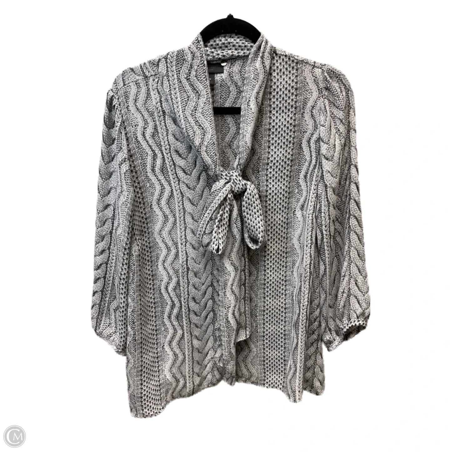 Blouse Long Sleeve By Worthington In Grey & White, Size: 1x