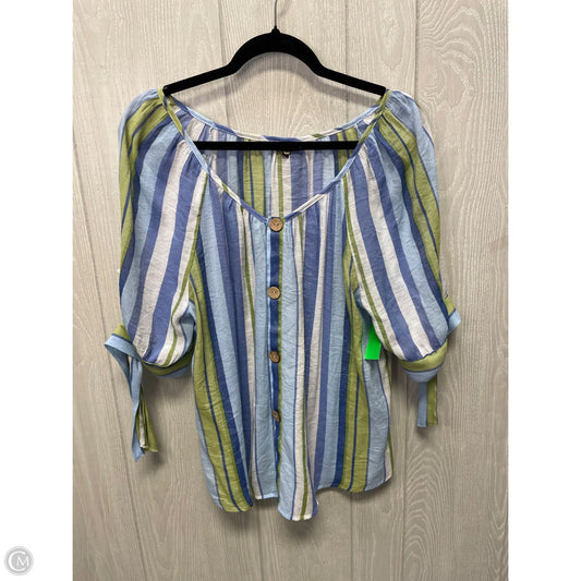 Blouse Short Sleeve By Unique Spectrum In Striped Pattern, Size: Xl