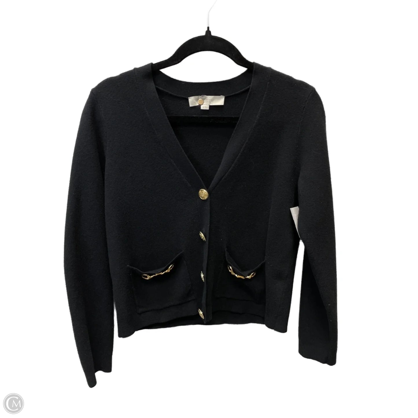 Sweater Cardigan By Loft In Black & Gold, Size: Xs