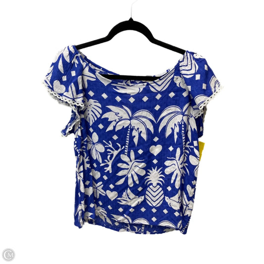 Top Short Sleeve By Christian Siriano In Blue & White, Size: L
