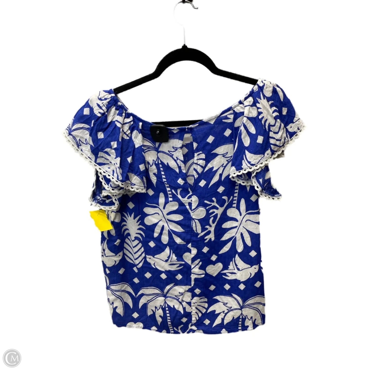 Top Short Sleeve By Christian Siriano In Blue & White, Size: L