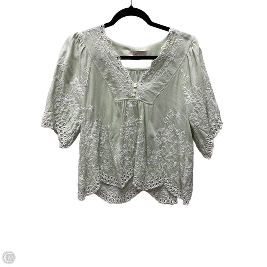 Blouse Short Sleeve By Loft In Green & White, Size: S
