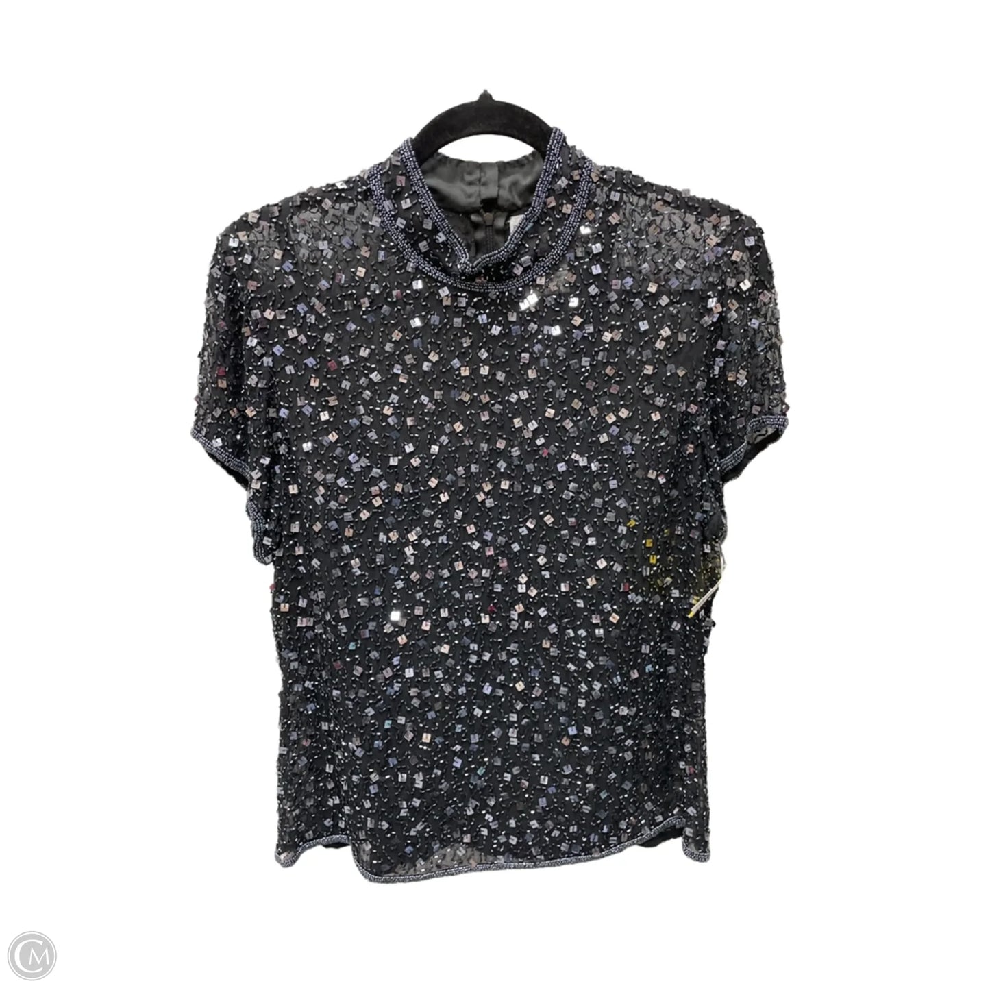 Blouse Short Sleeve By Adrianna Papell In Black & Blue, Size: Xl